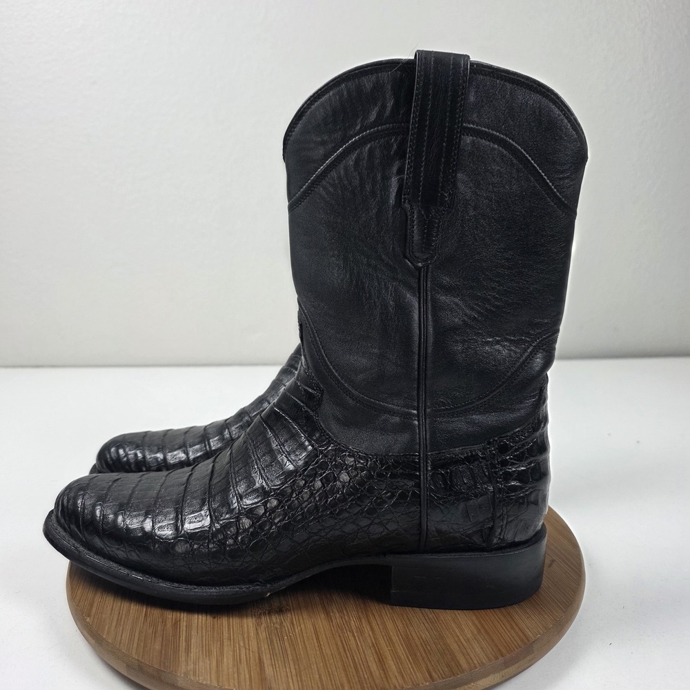 Tecovas Boots Mens Size 11.5 Black Caiman Leather Western Pull On Round Toe